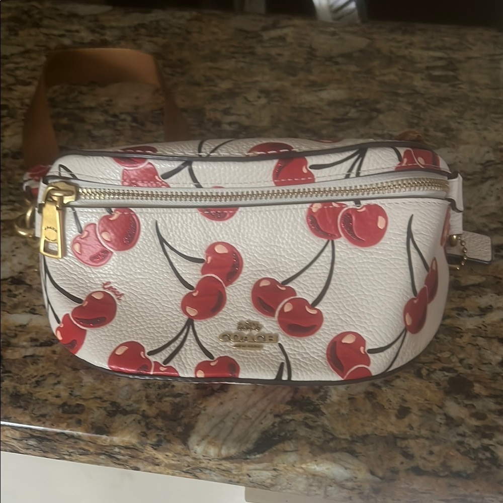 Coach White and Red Crossbody Bag with Cherry Print